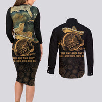 Gulf Of Mexico Couples Matching Long Sleeve Bodycon Dress and Long Sleeve Button Shirt Historic Gulf of Mexico Map Since 1550