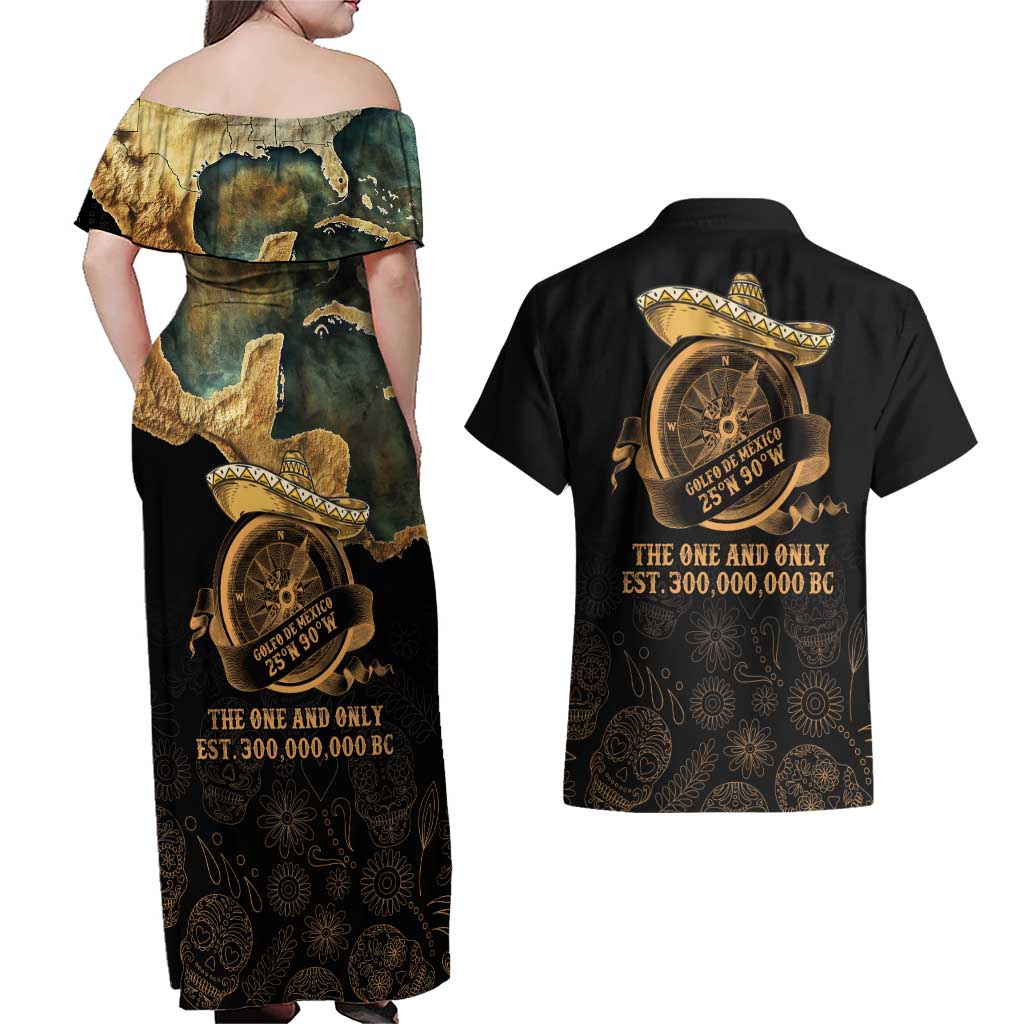 Gulf Of Mexico Couples Matching Off Shoulder Maxi Dress and Hawaiian Shirt Historic Gulf of Mexico Map Since 1550