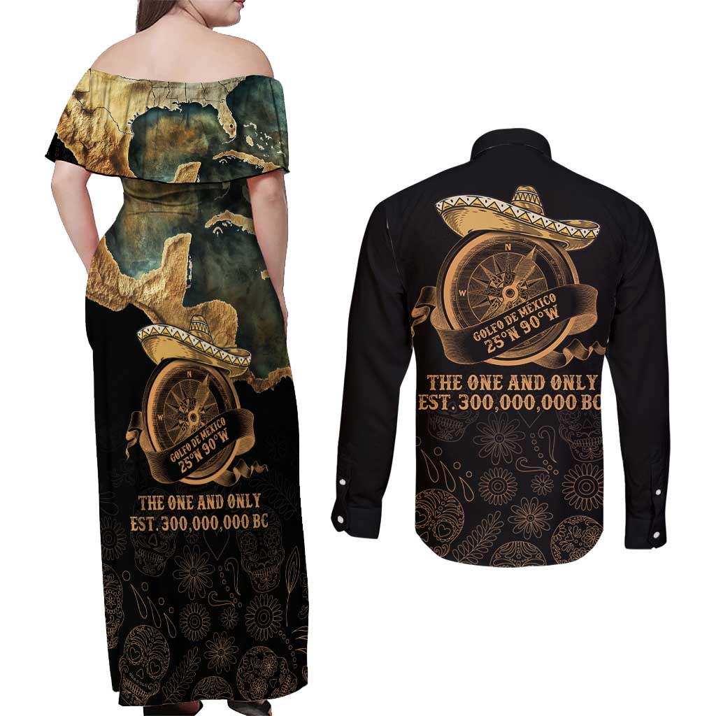 Gulf Of Mexico Couples Matching Off Shoulder Maxi Dress and Long Sleeve Button Shirt Historic Gulf of Mexico Map Since 1550