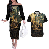 Gulf Of Mexico Couples Matching Off The Shoulder Long Sleeve Dress and Hawaiian Shirt Historic Gulf of Mexico Map Since 1550