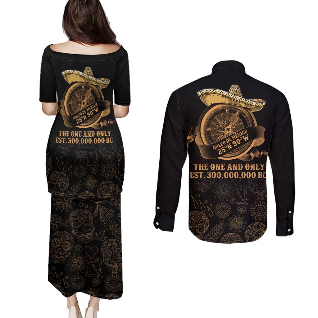 Gulf Of Mexico Couples Matching Puletasi and Long Sleeve Button Shirt Historic Gulf of Mexico Map Since 1550