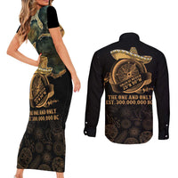 Gulf Of Mexico Couples Matching Short Sleeve Bodycon Dress and Long Sleeve Button Shirt Historic Gulf of Mexico Map Since 1550