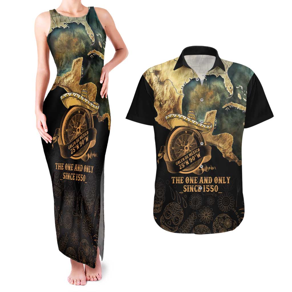 Gulf Of Mexico Couples Matching Tank Maxi Dress and Hawaiian Shirt Historic Gulf of Mexico Map Since 1550