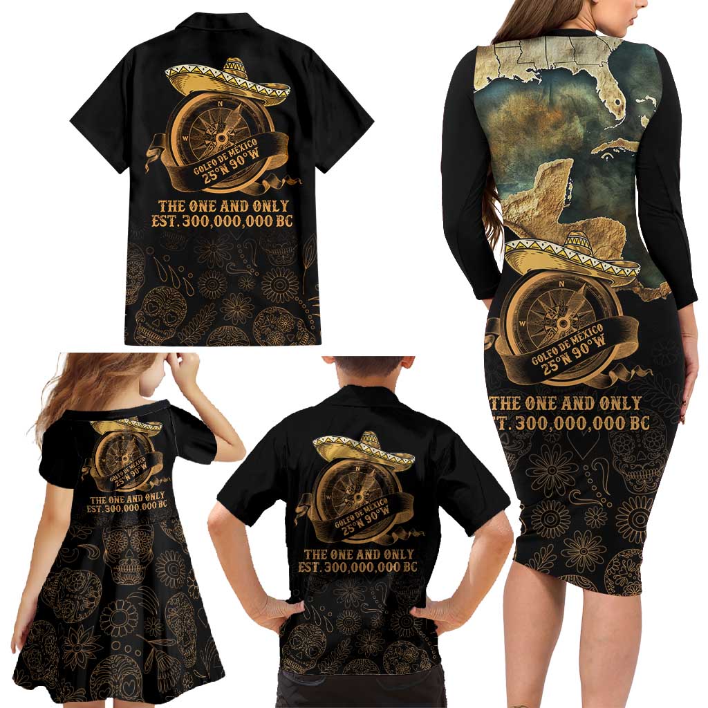 Gulf Of Mexico Family Matching Long Sleeve Bodycon Dress and Hawaiian Shirt Historic Gulf of Mexico Map Since 1550