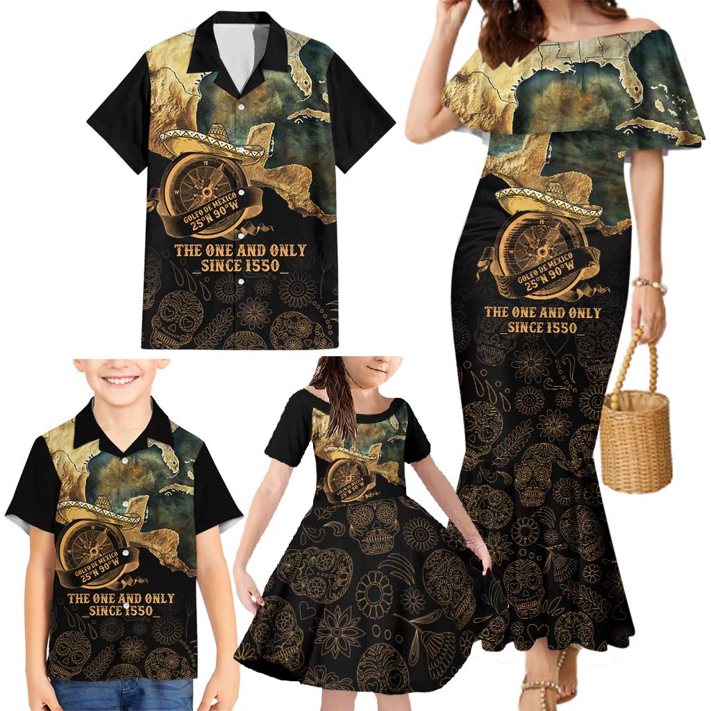 Gulf Of Mexico Family Matching Mermaid Dress and Hawaiian Shirt Historic Gulf of Mexico Map Since 1550