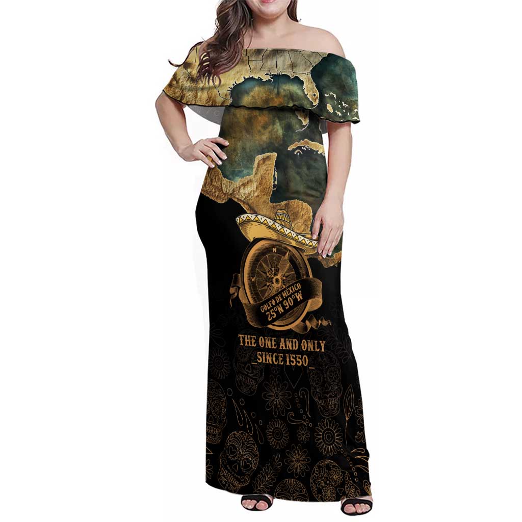 Gulf Of Mexico Family Matching Off Shoulder Maxi Dress and Hawaiian Shirt Historic Gulf of Mexico Map Since 1550
