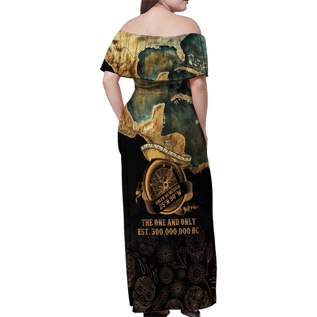 Gulf Of Mexico Family Matching Off Shoulder Maxi Dress and Hawaiian Shirt Historic Gulf of Mexico Map Since 1550