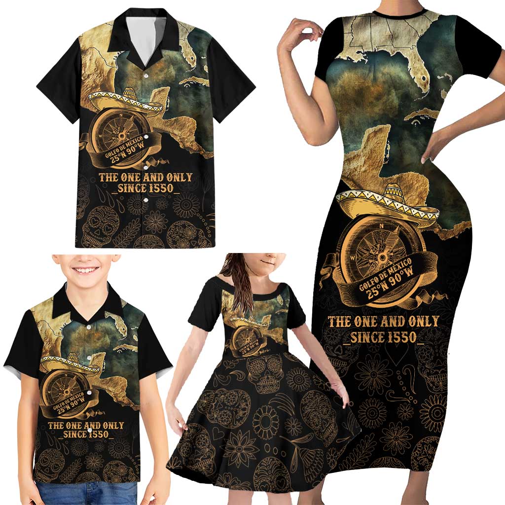 Gulf Of Mexico Family Matching Short Sleeve Bodycon Dress and Hawaiian Shirt Historic Gulf of Mexico Map Since 1550