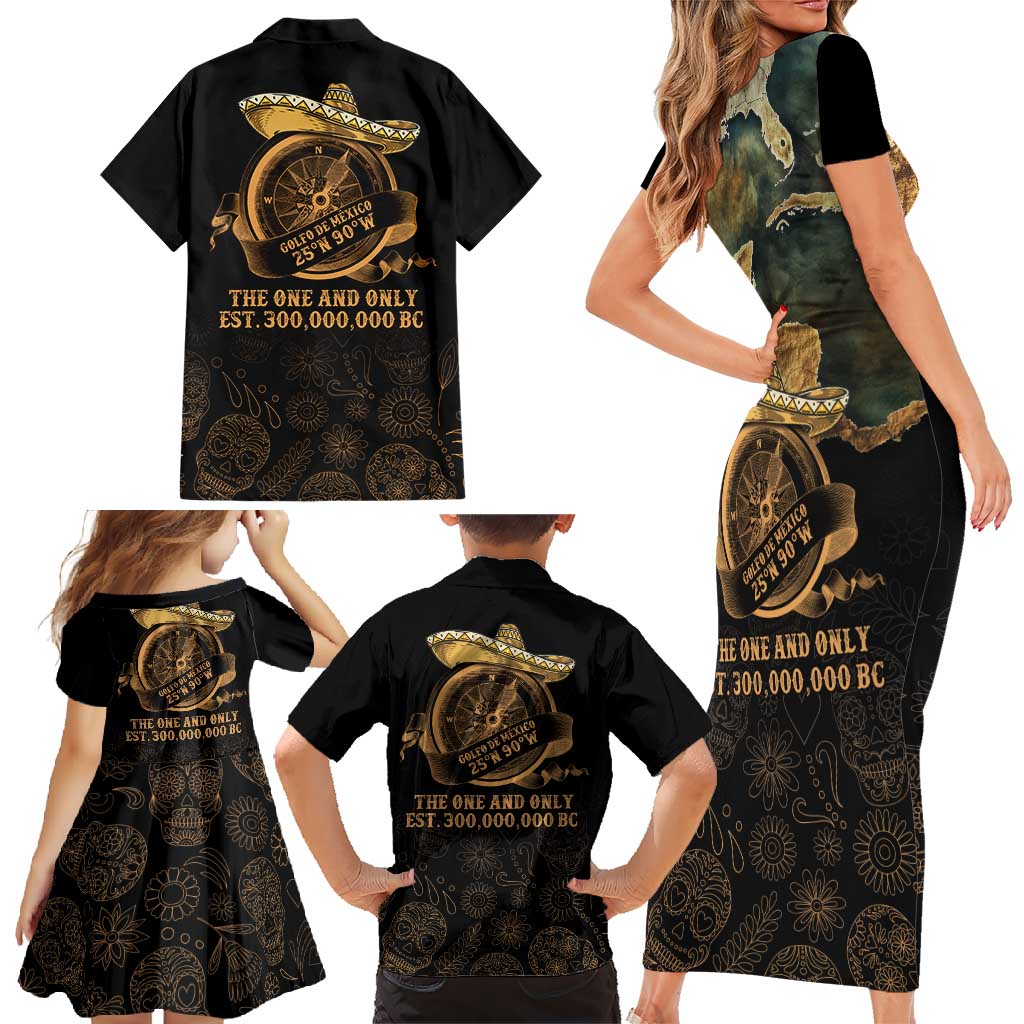 Gulf Of Mexico Family Matching Short Sleeve Bodycon Dress and Hawaiian Shirt Historic Gulf of Mexico Map Since 1550