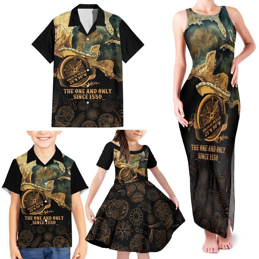 Gulf Of Mexico Family Matching Tank Maxi Dress and Hawaiian Shirt Historic Gulf of Mexico Map Since 1550
