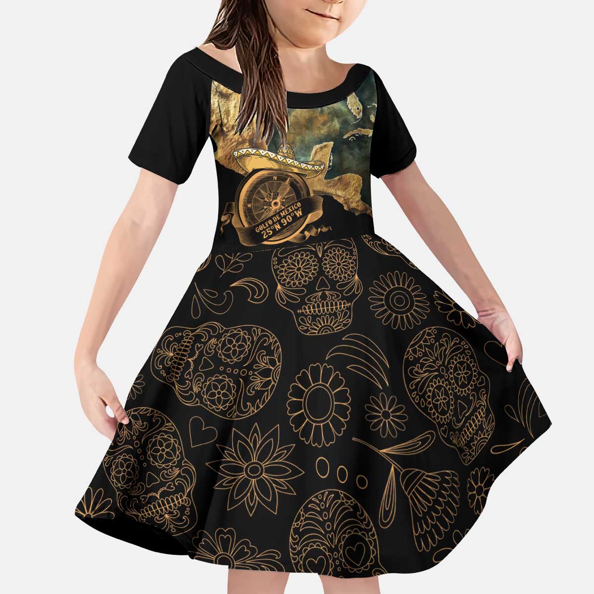 Gulf Of Mexico Kid Short Sleeve Dress Historic Gulf of Mexico Map Since 1550