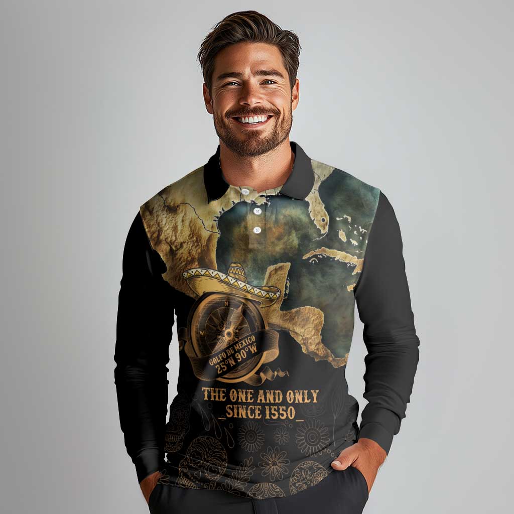 Gulf Of Mexico Long Sleeve Polo Shirt Historic Gulf of Mexico Map Since 1550