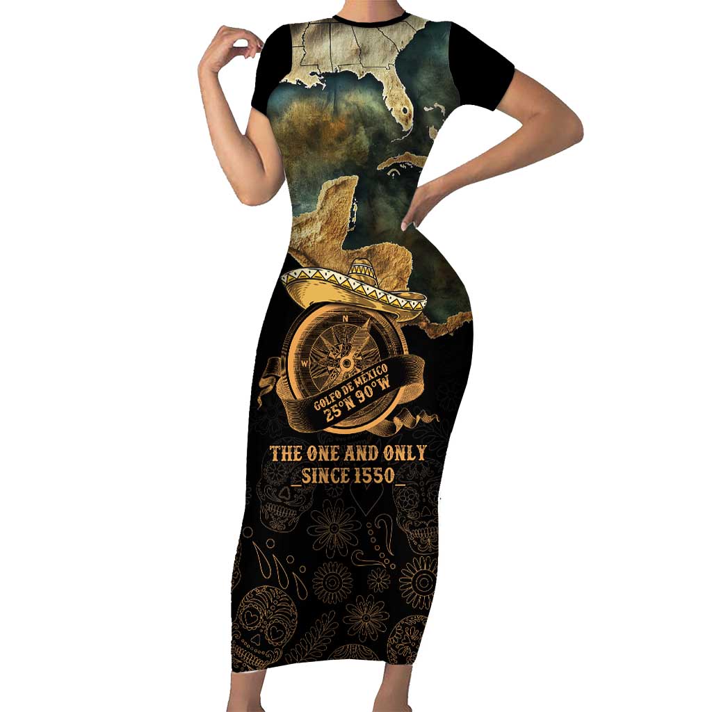 Gulf Of Mexico Short Sleeve Bodycon Dress Historic Gulf of Mexico Map Since 1550