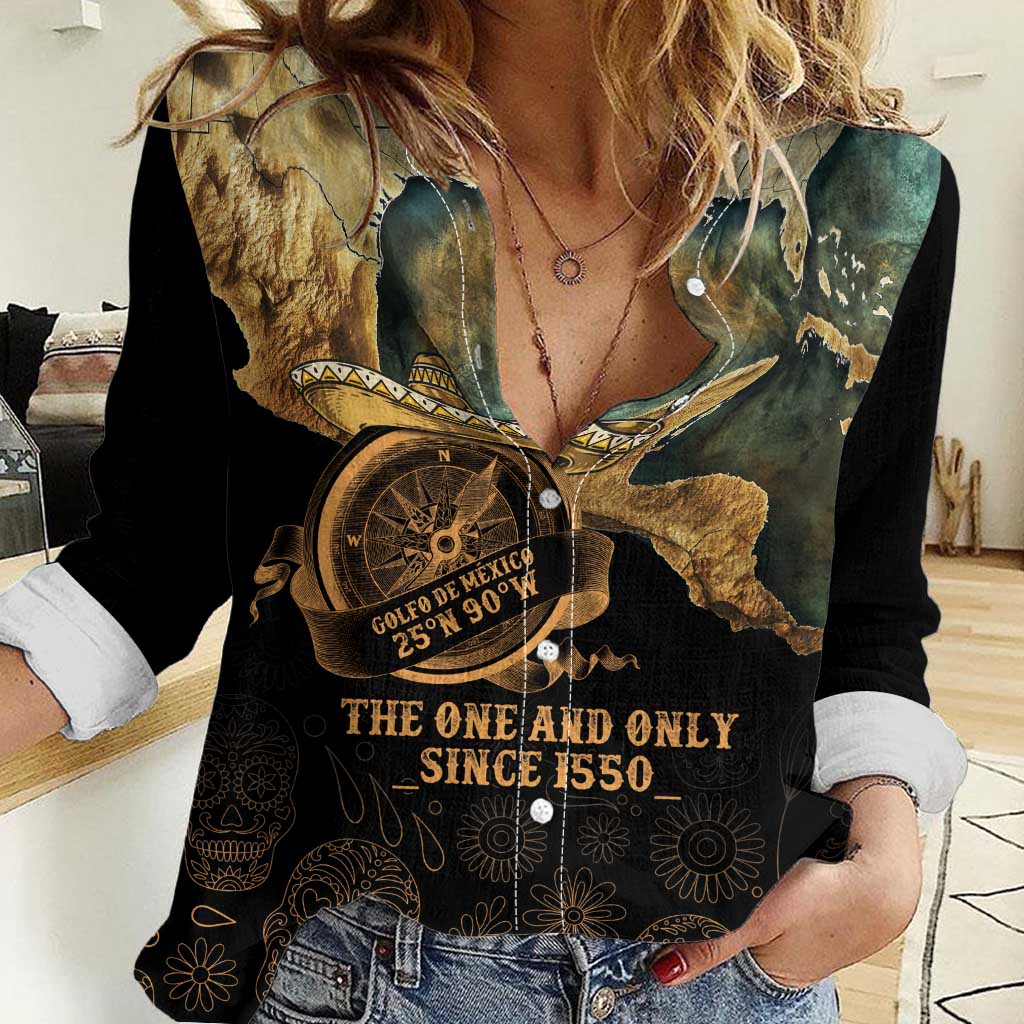 Gulf Of Mexico Women Casual Shirt Historic Gulf of Mexico Map Since 1550