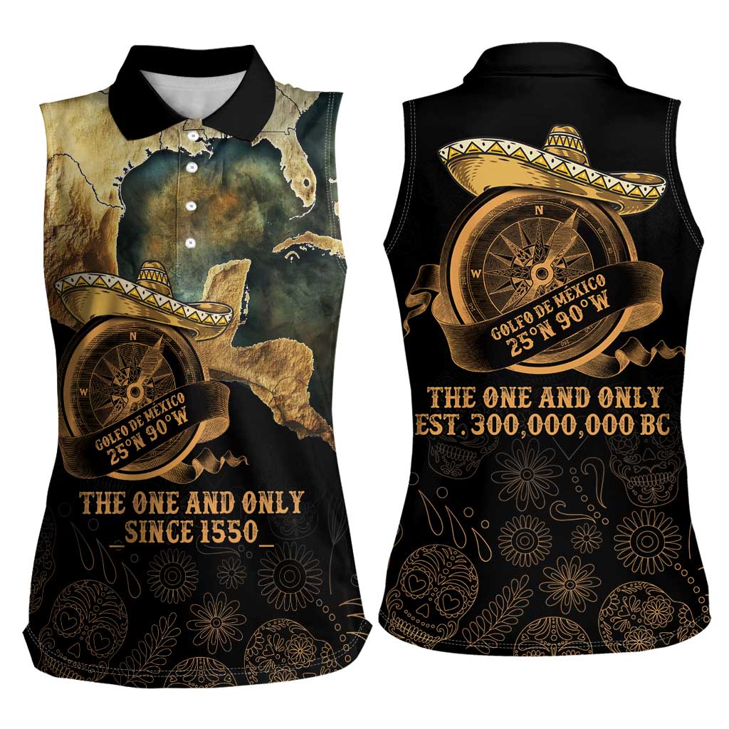Gulf Of Mexico Women Sleeveless Polo Shirt Historic Gulf of Mexico Map Since 1550