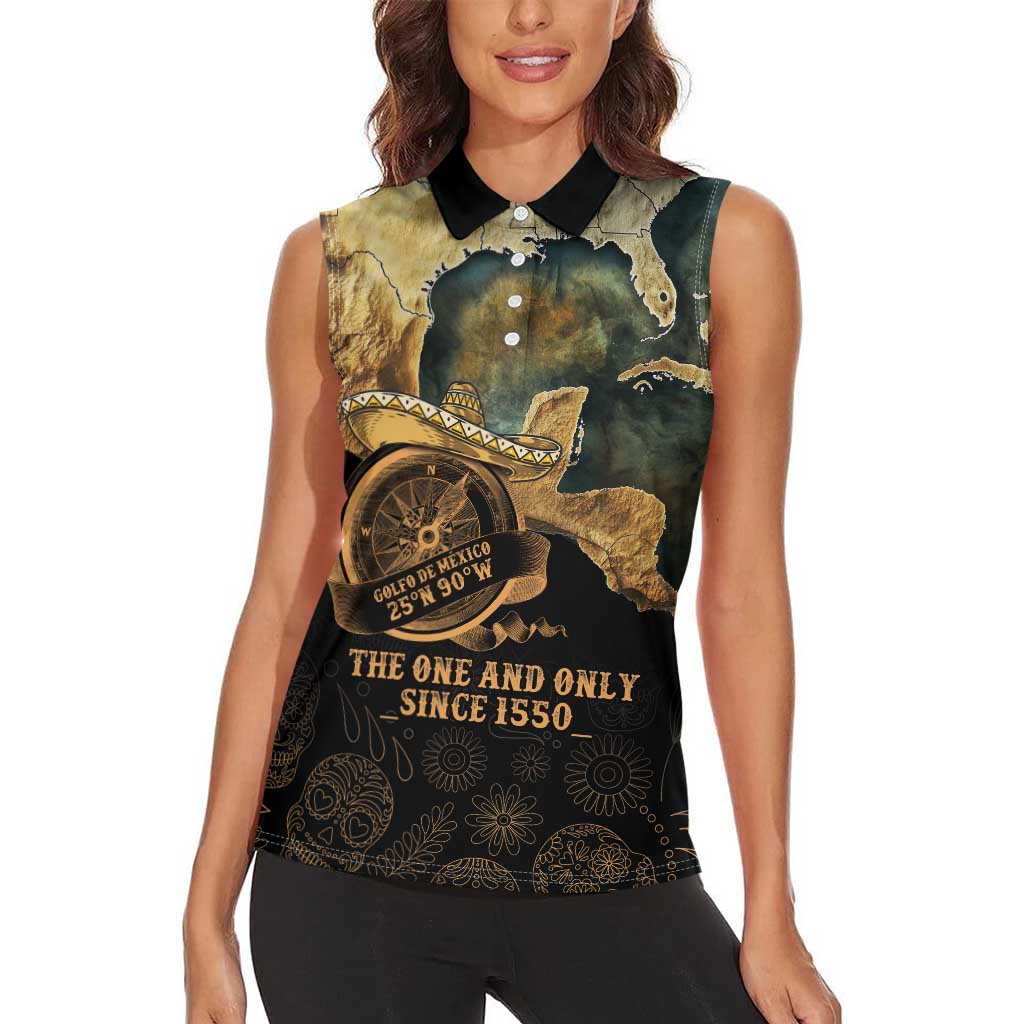 Gulf Of Mexico Women Sleeveless Polo Shirt Historic Gulf of Mexico Map Since 1550