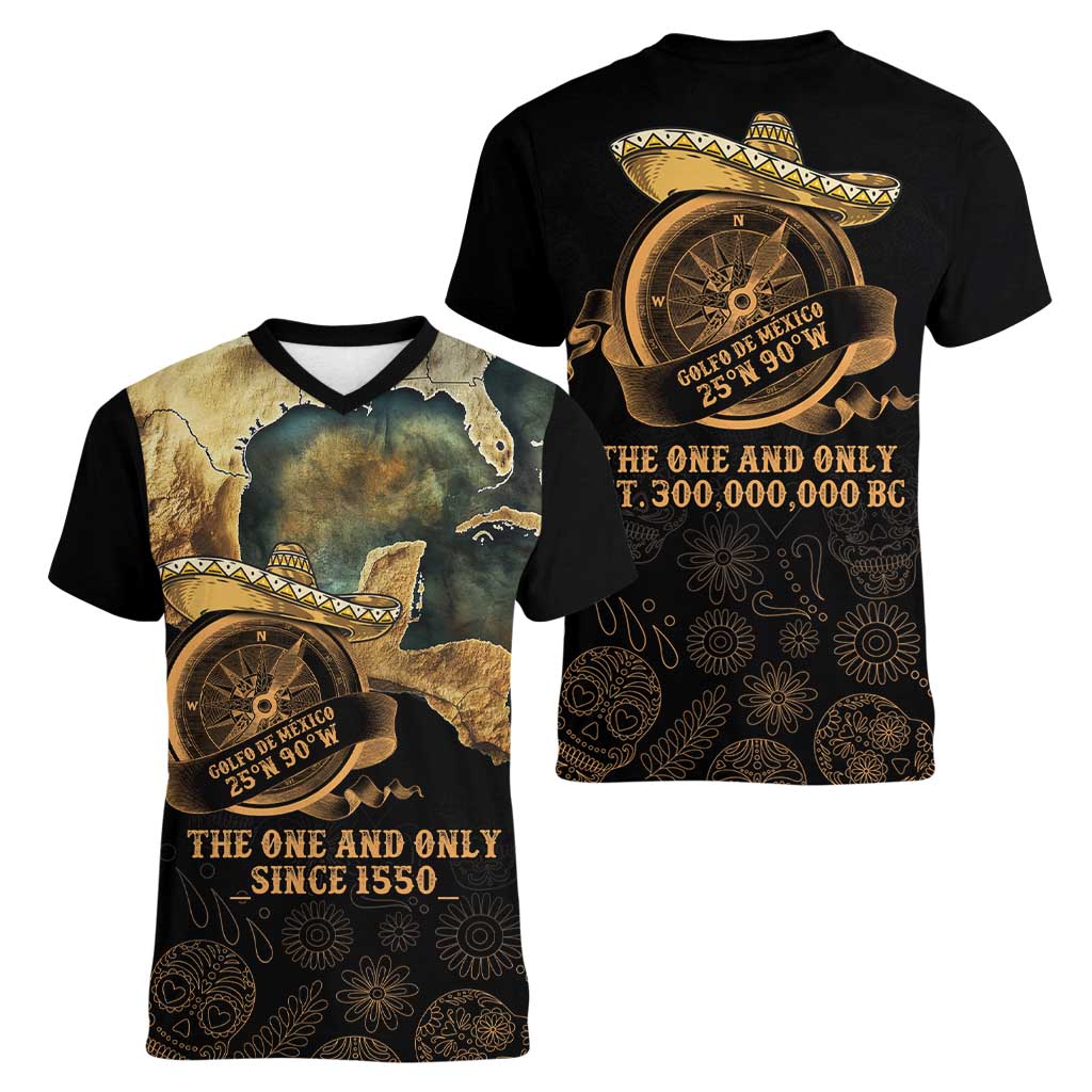 Gulf Of Mexico Women V-Neck T-Shirt Historic Gulf of Mexico Map Since 1550