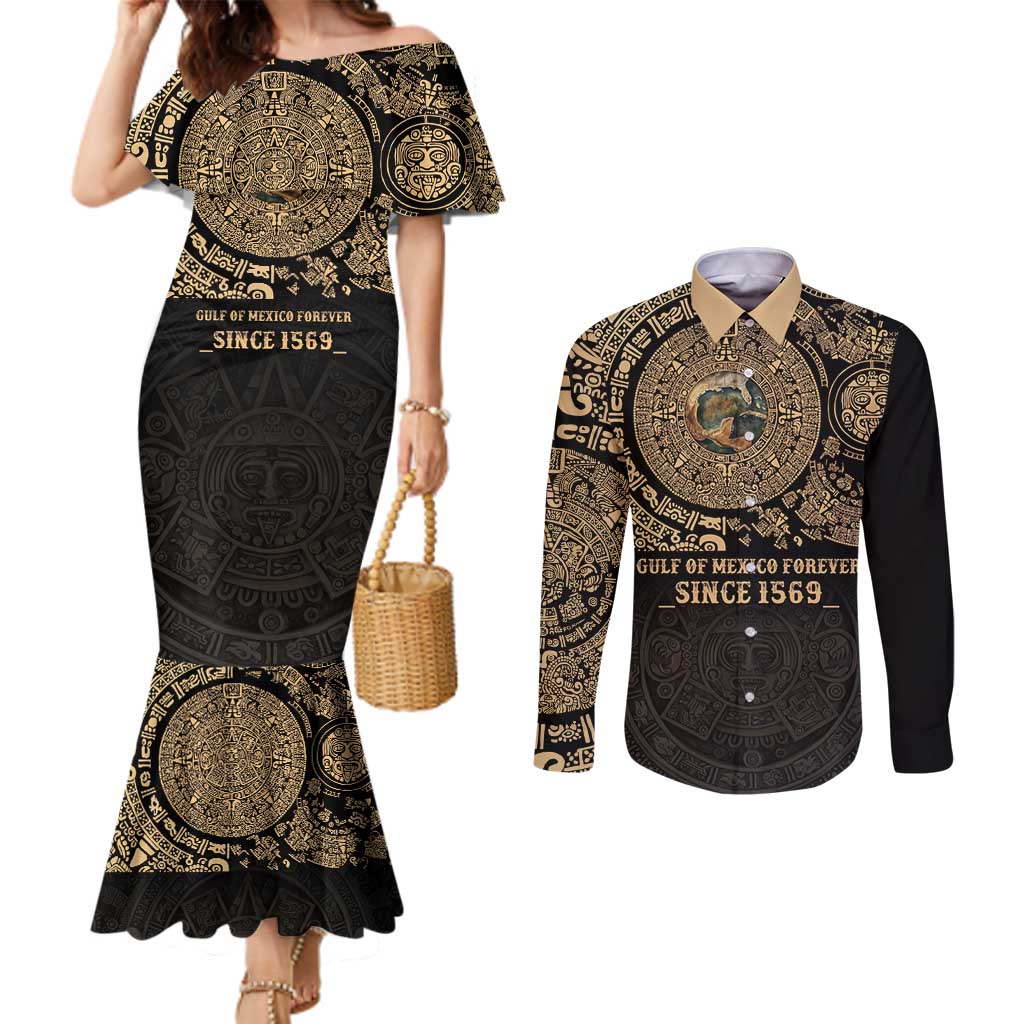 Gulf of Mexico Personalized Couples Matching Mermaid Dress and Long Sleeve Button Shirt Since 1569 Aztec Vingtage