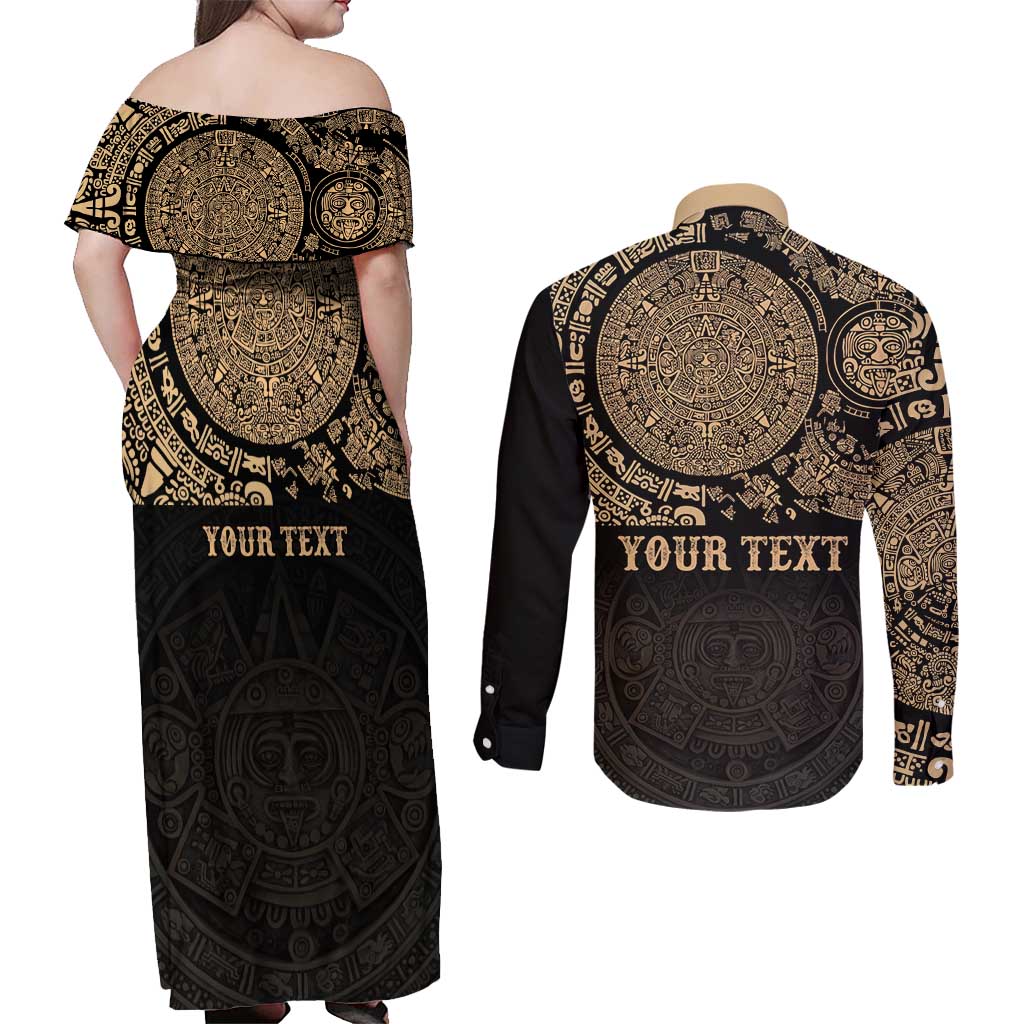 Gulf of Mexico Personalized Couples Matching Off Shoulder Maxi Dress and Long Sleeve Button Shirt Since 1569 Aztec Vingtage