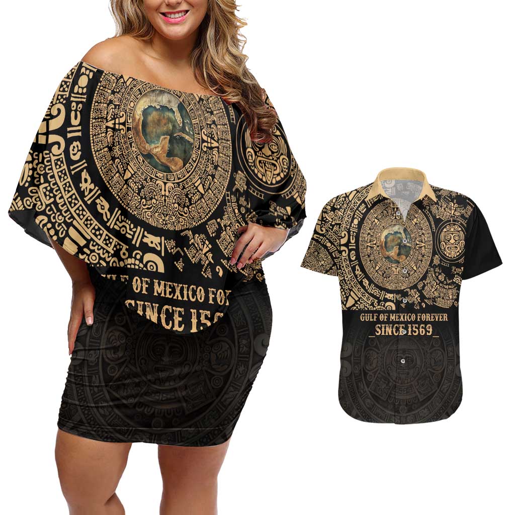 Gulf of Mexico Personalized Couples Matching Off Shoulder Short Dress and Hawaiian Shirt Since 1569 Aztec Vingtage