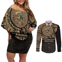 Gulf of Mexico Personalized Couples Matching Off Shoulder Short Dress and Long Sleeve Button Shirt Since 1569 Aztec Vingtage