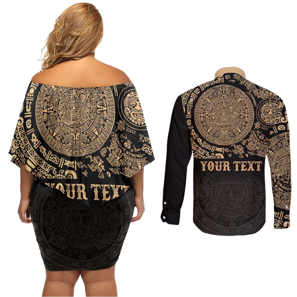 Gulf of Mexico Personalized Couples Matching Off Shoulder Short Dress and Long Sleeve Button Shirt Since 1569 Aztec Vingtage