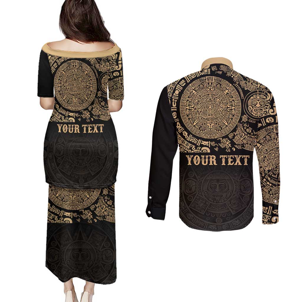 Gulf of Mexico Personalized Couples Matching Puletasi and Long Sleeve Button Shirt Since 1569 Aztec Vingtage