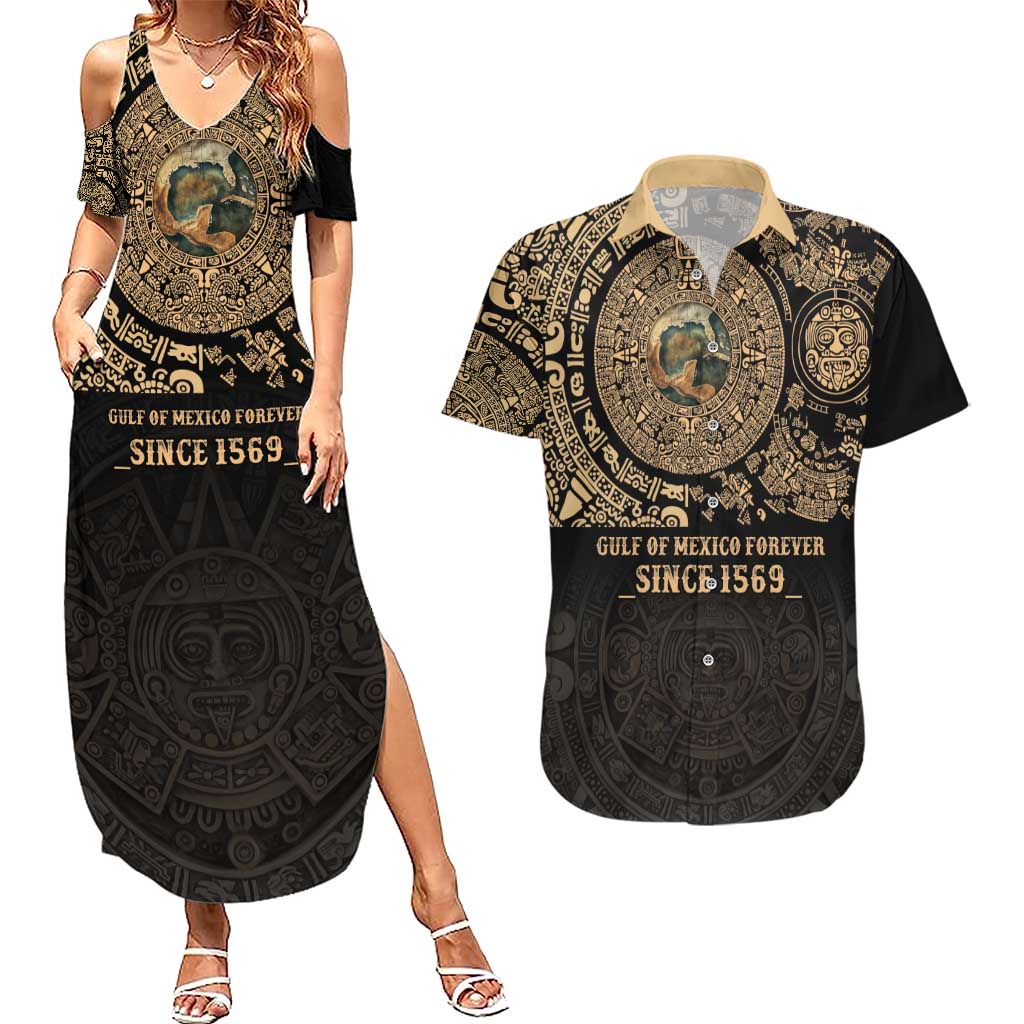 Gulf of Mexico Personalized Couples Matching Summer Maxi Dress and Hawaiian Shirt Since 1569 Aztec Vingtage