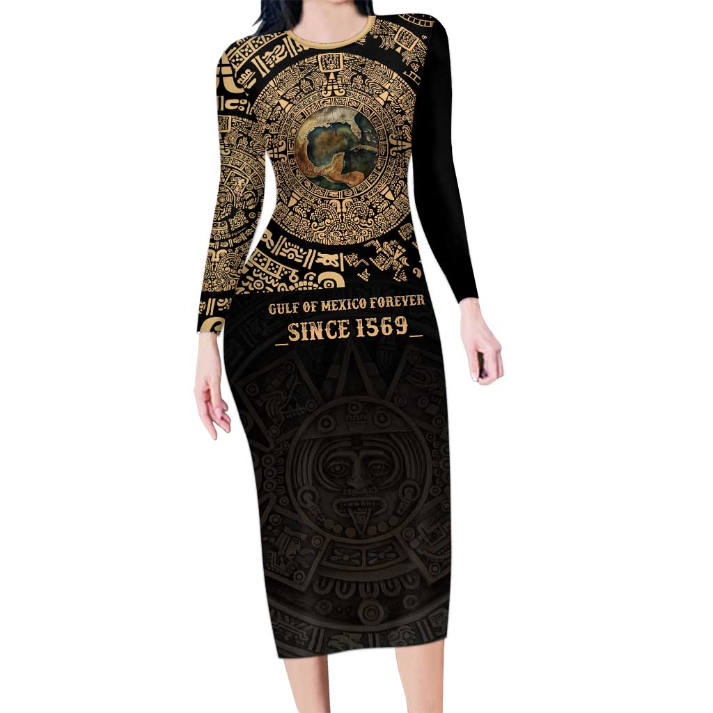 Gulf of Mexico Personalized Family Matching Long Sleeve Bodycon Dress and Hawaiian Shirt Since 1569 Aztec Vingtage