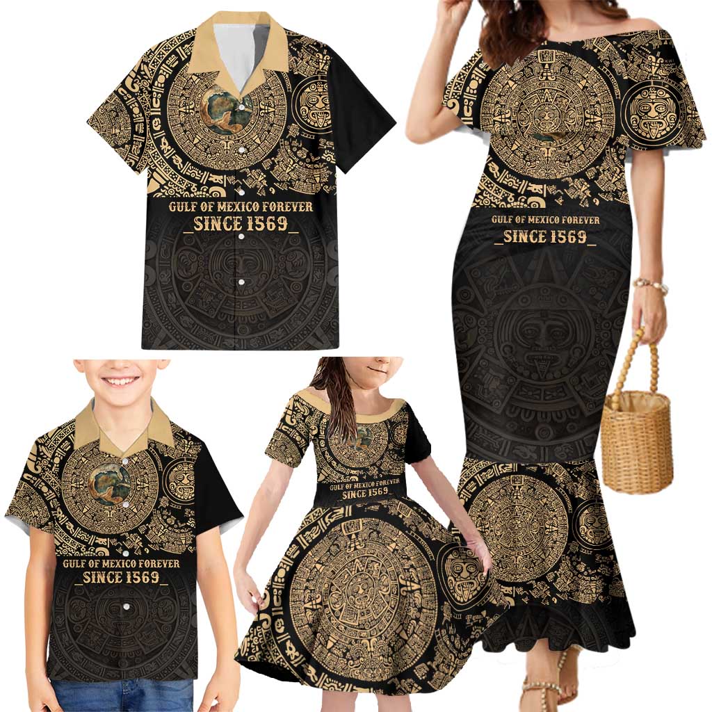 Gulf of Mexico Personalized Family Matching Mermaid Dress and Hawaiian Shirt Since 1569 Aztec Vingtage