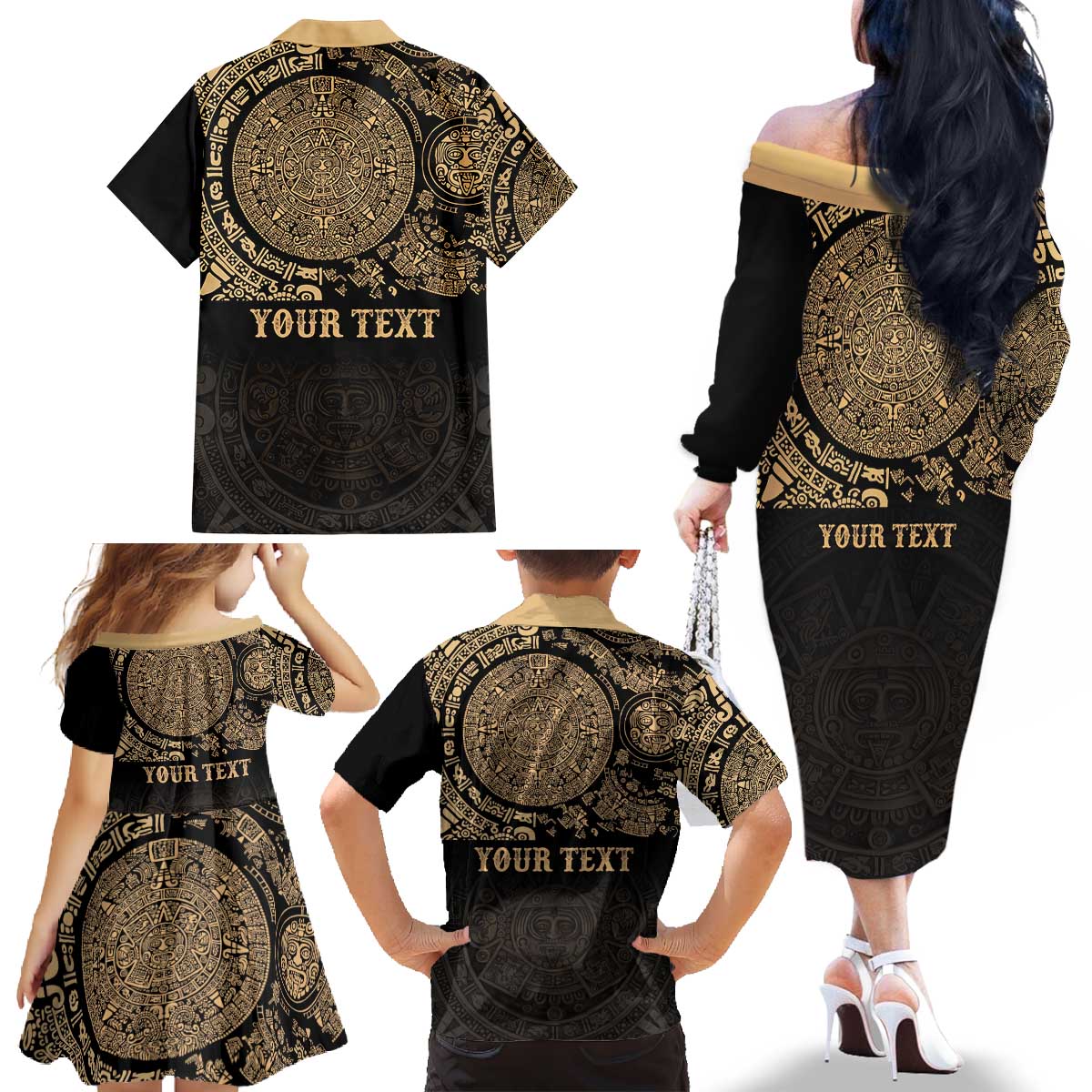 Gulf of Mexico Personalized Family Matching Off The Shoulder Long Sleeve Dress and Hawaiian Shirt Since 1569 Aztec Vingtage