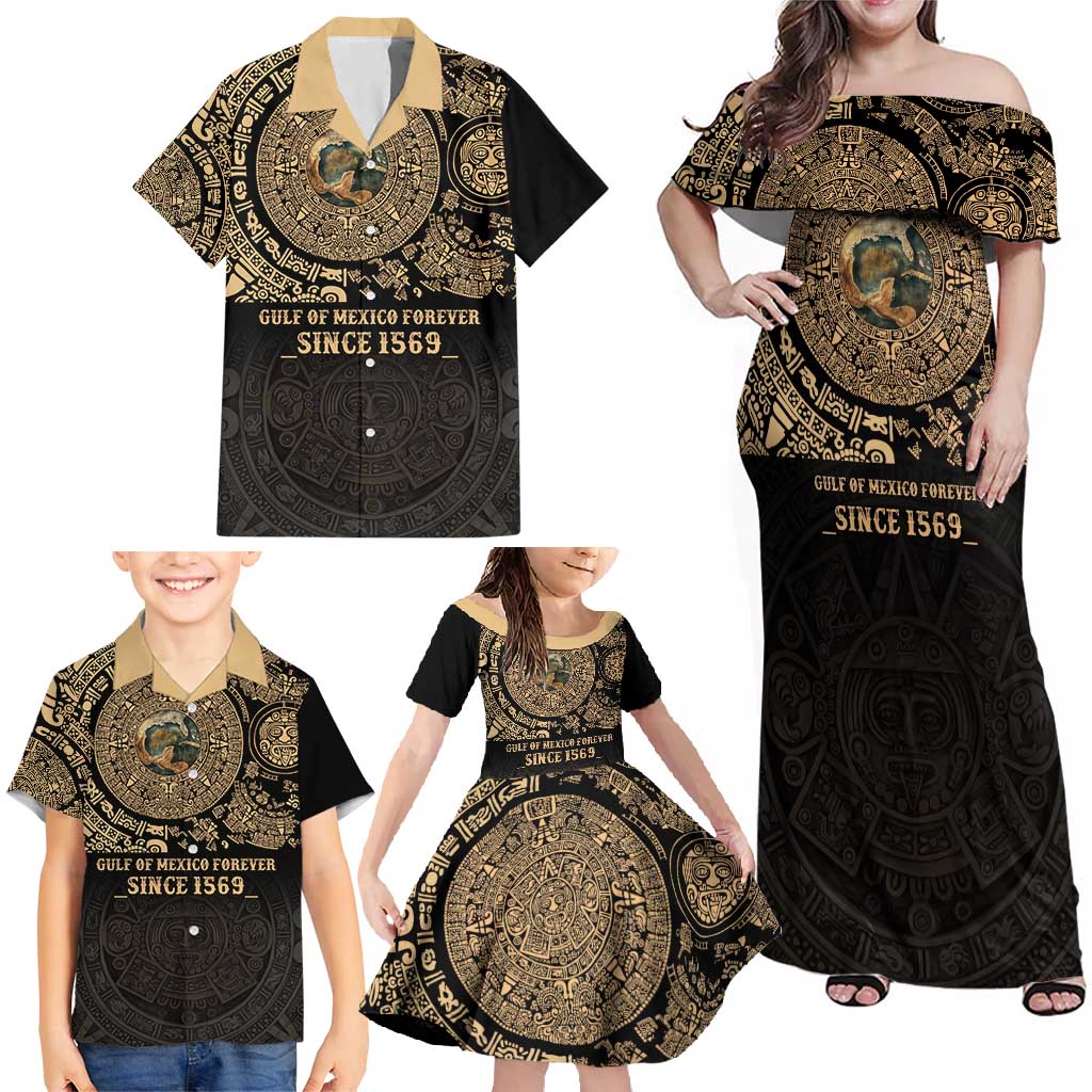 Gulf of Mexico Personalized Family Matching Off Shoulder Maxi Dress and Hawaiian Shirt Since 1569 Aztec Vingtage
