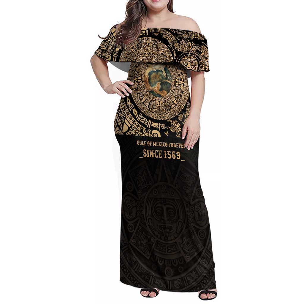 Gulf of Mexico Personalized Family Matching Off Shoulder Maxi Dress and Hawaiian Shirt Since 1569 Aztec Vingtage
