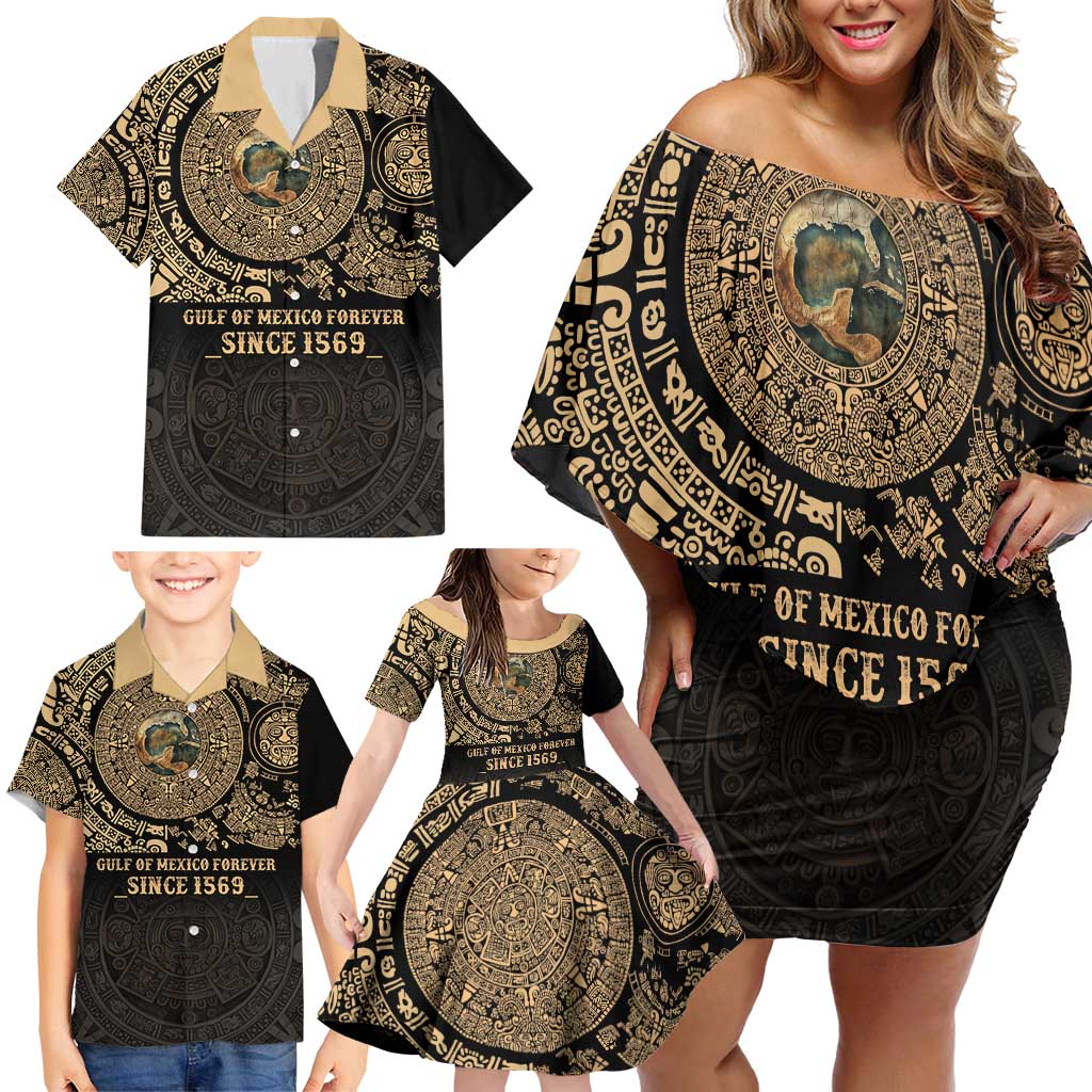 Gulf of Mexico Personalized Family Matching Off Shoulder Short Dress and Hawaiian Shirt Since 1569 Aztec Vingtage