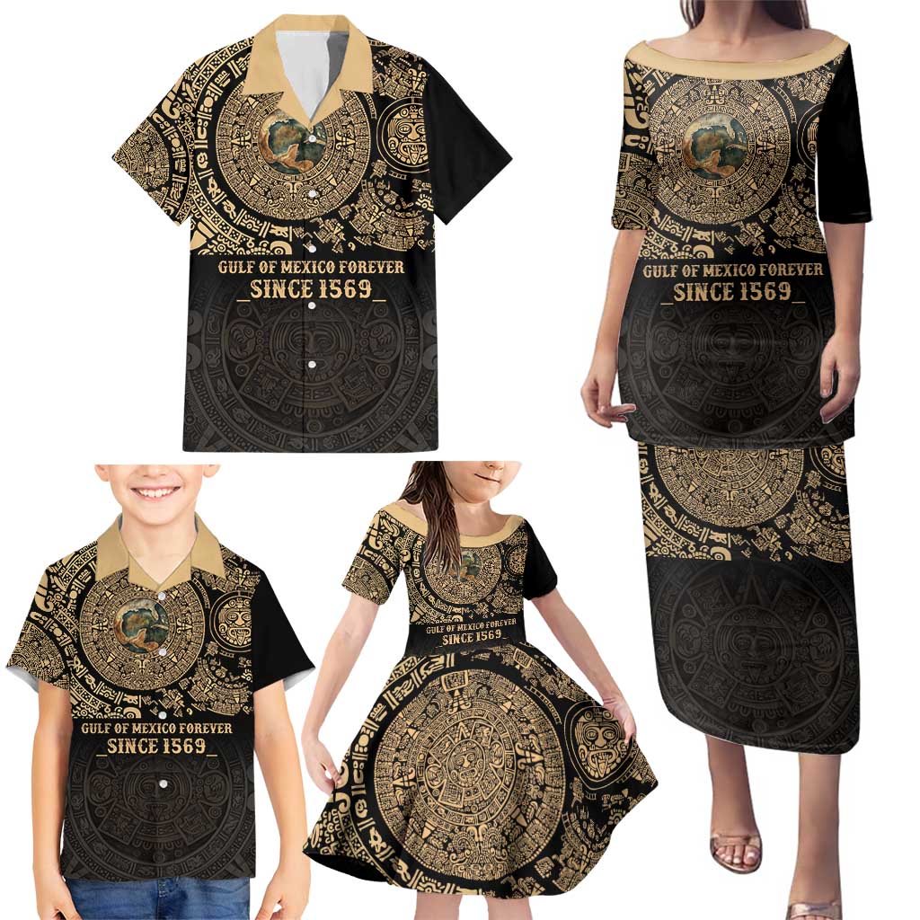 Gulf of Mexico Personalized Family Matching Puletasi and Hawaiian Shirt Since 1569 Aztec Vingtage