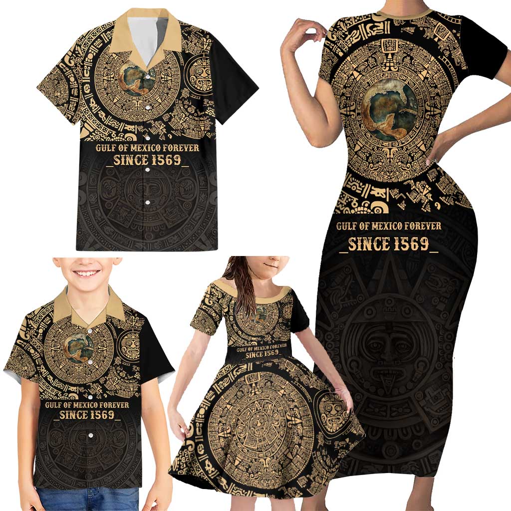Gulf of Mexico Personalized Family Matching Short Sleeve Bodycon Dress and Hawaiian Shirt Since 1569 Aztec Vingtage