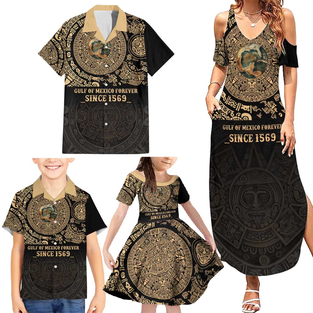 Gulf of Mexico Personalized Family Matching Summer Maxi Dress and Hawaiian Shirt Since 1569 Aztec Vingtage