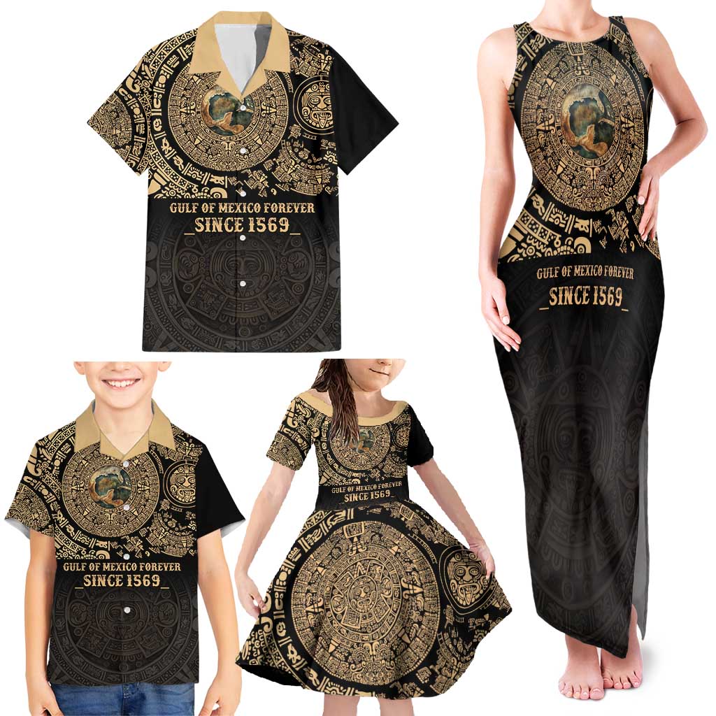 Gulf of Mexico Personalized Family Matching Tank Maxi Dress and Hawaiian Shirt Since 1569 Aztec Vingtage