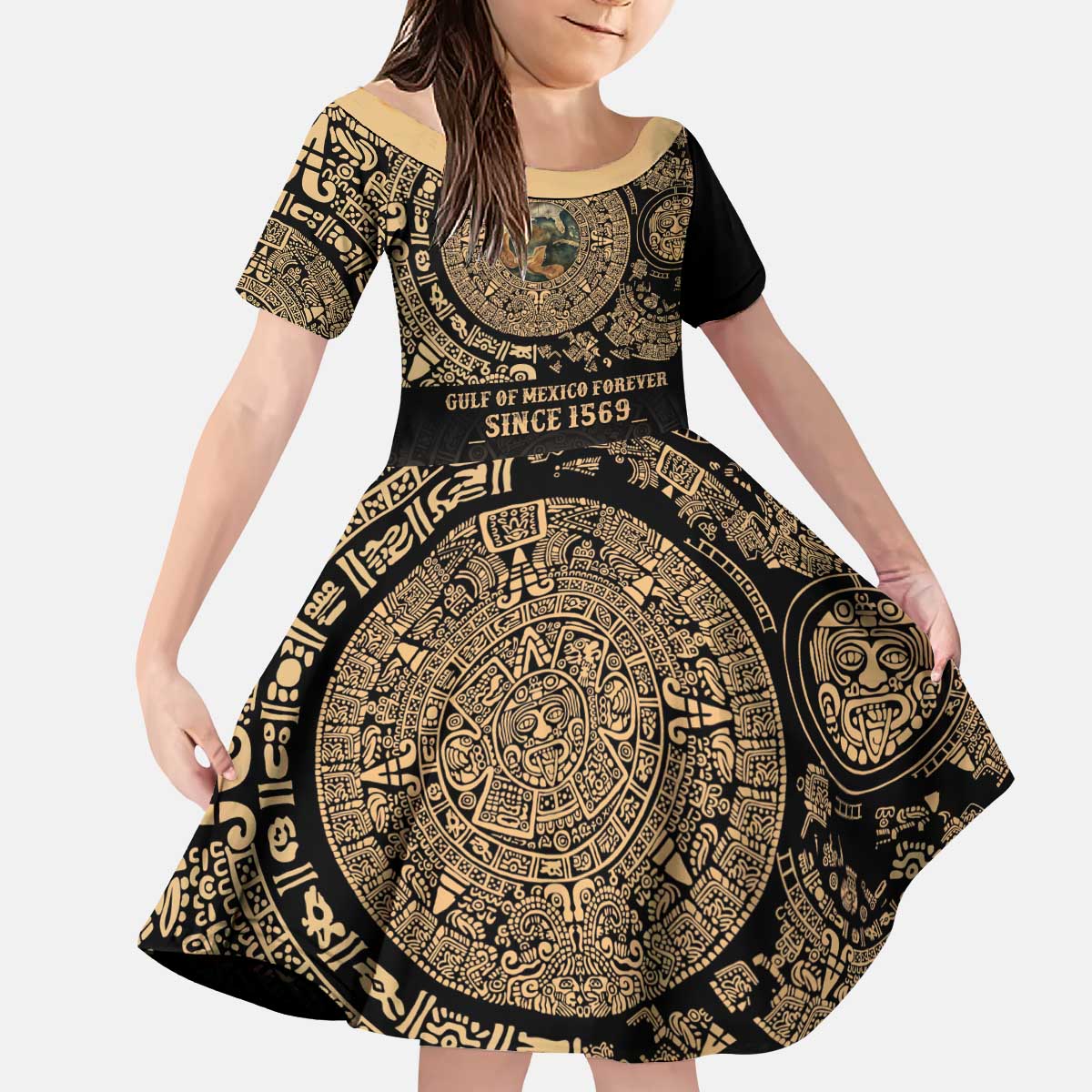Gulf of Mexico Personalized Kid Short Sleeve Dress Since 1569 Aztec Vingtage