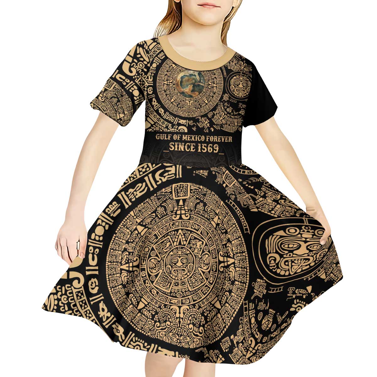 Gulf of Mexico Personalized Kid Short Sleeve Dress Since 1569 Aztec Vingtage