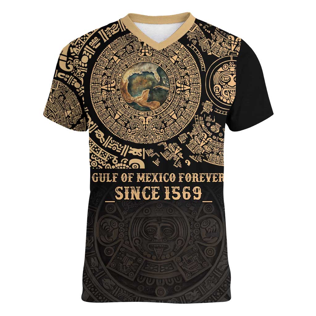 Gulf of Mexico Personalized Women V-Neck T-Shirt Since 1569 Aztec Vingtage