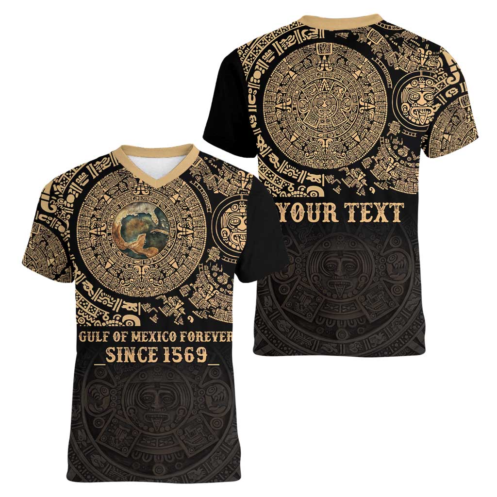 Gulf of Mexico Personalized Women V-Neck T-Shirt Since 1569 Aztec Vingtage