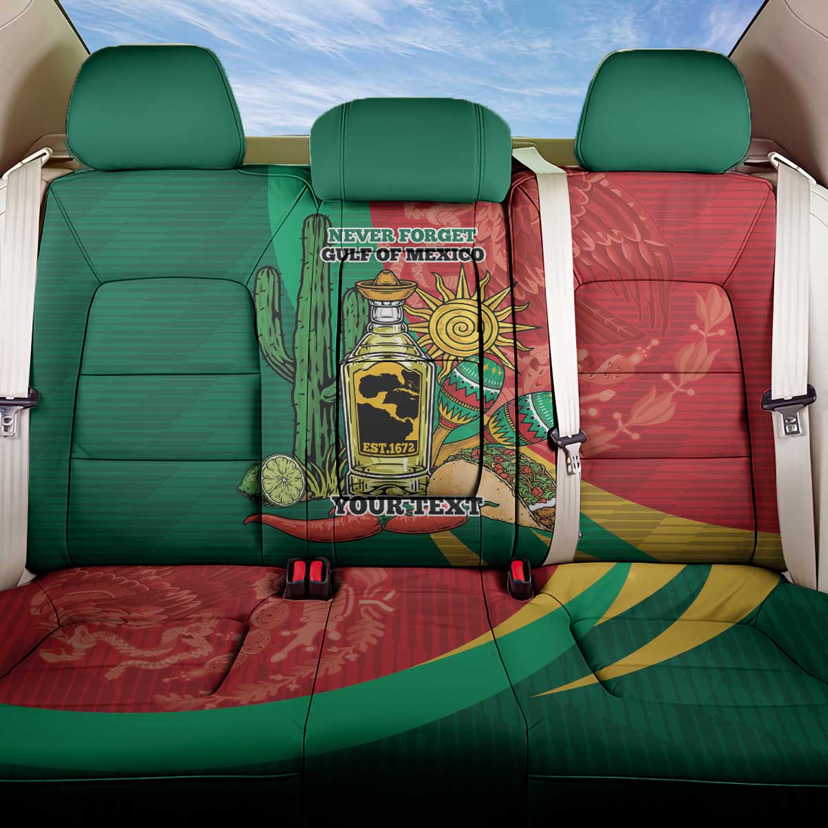 Gulf of Mexico Since 1672 Personalized Back Car Seat Cover Mexican Tequila and Tacos