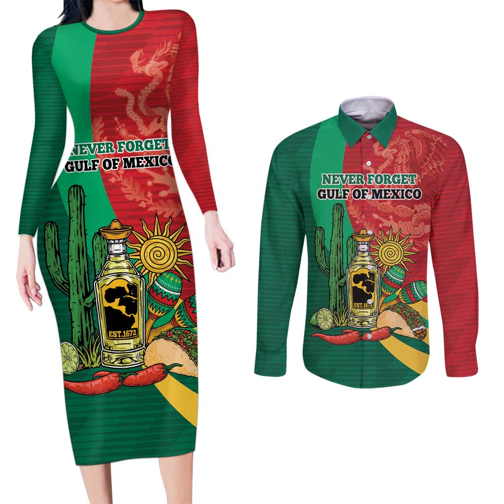 Gulf of Mexico Since 1672 Personalized Couples Matching Long Sleeve Bodycon Dress and Long Sleeve Button Shirt Mexican Tequila and Tacos