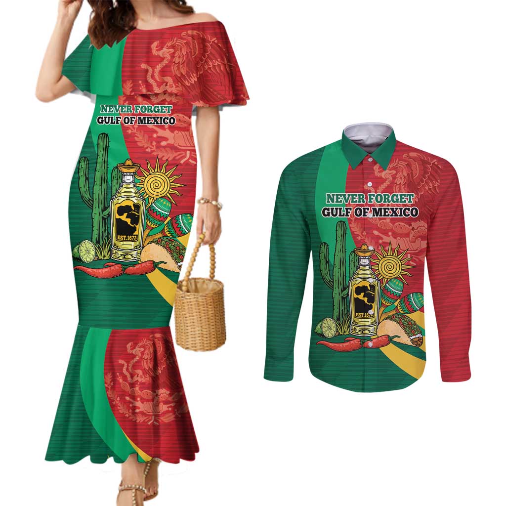 Gulf of Mexico Since 1672 Personalized Couples Matching Mermaid Dress and Long Sleeve Button Shirt Mexican Tequila and Tacos