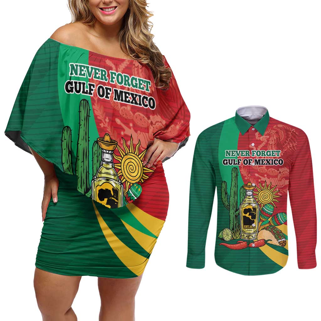Gulf of Mexico Since 1672 Personalized Couples Matching Off Shoulder Short Dress and Long Sleeve Button Shirt Mexican Tequila and Tacos