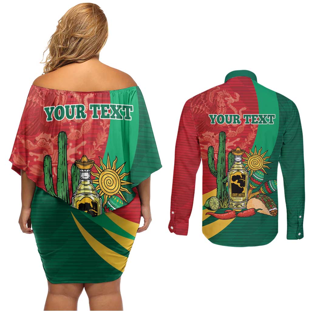 Gulf of Mexico Since 1672 Personalized Couples Matching Off Shoulder Short Dress and Long Sleeve Button Shirt Mexican Tequila and Tacos