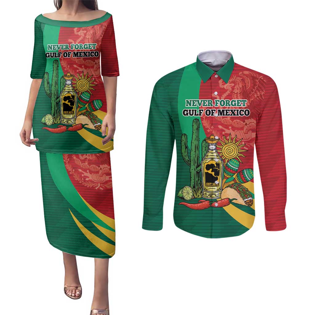 Gulf of Mexico Since 1672 Personalized Couples Matching Puletasi and Long Sleeve Button Shirt Mexican Tequila and Tacos