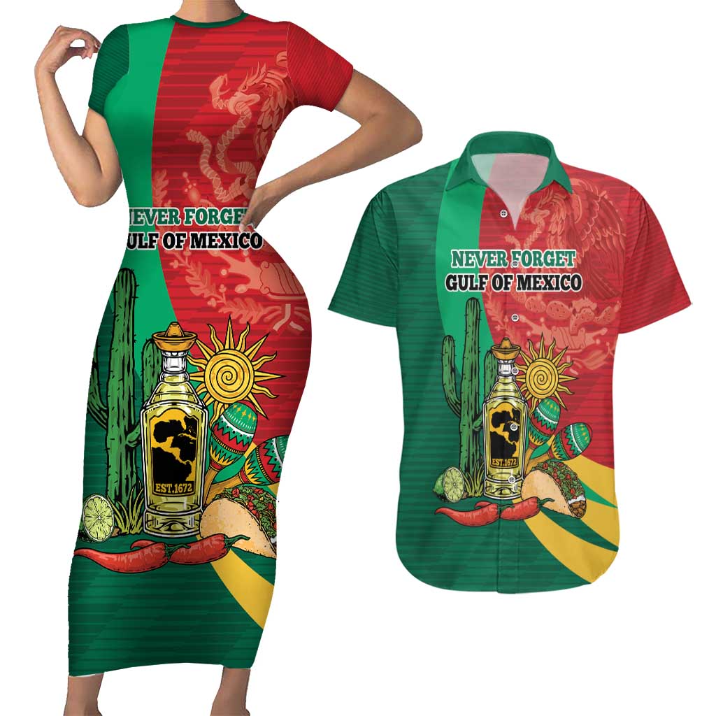 Gulf of Mexico Since 1672 Personalized Couples Matching Short Sleeve Bodycon Dress and Hawaiian Shirt Mexican Tequila and Tacos