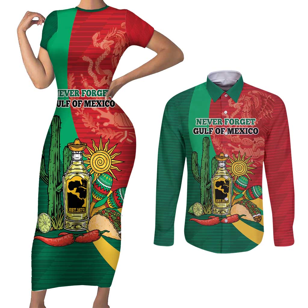 Gulf of Mexico Since 1672 Personalized Couples Matching Short Sleeve Bodycon Dress and Long Sleeve Button Shirt Mexican Tequila and Tacos